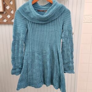 Heather B Blue Cowl Knit Sweater Dress Flowy Sleeves Petite Small